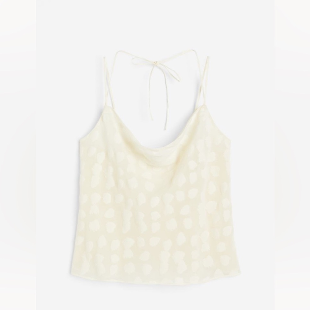 H&M Tie Detail Leaf Motif Tank Halter Cami Top in Cream - S